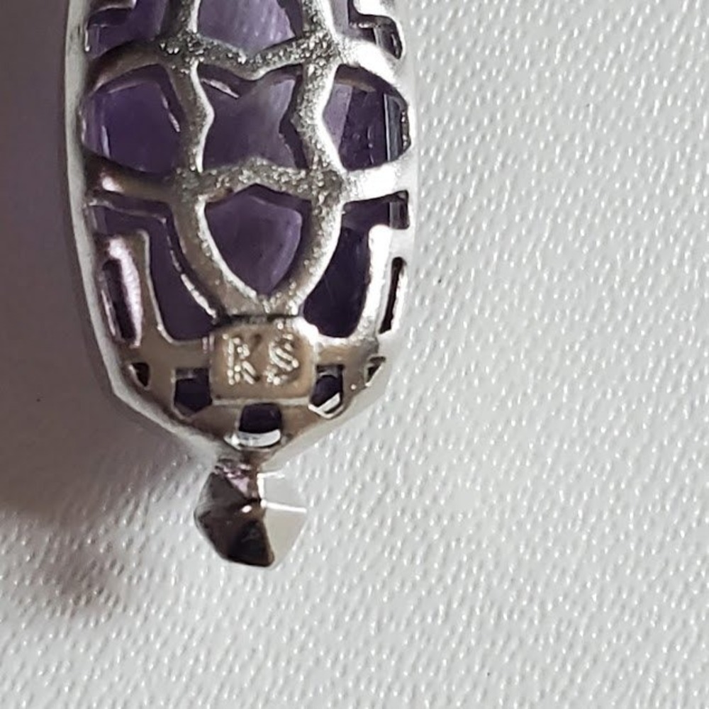 Kendra Scott Silver Tone Purple Amethyst Iridescent Crystal Drop Dangle Earrings - Picture 5 of 7